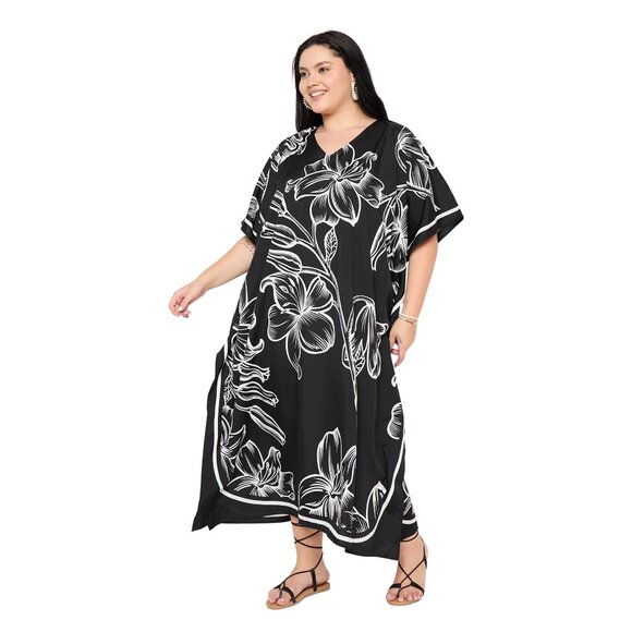 Gypsie Blu Digital Floral Printed Plus Size Kaftan Maxi Dresses Party Gown - Picture 6 of 9